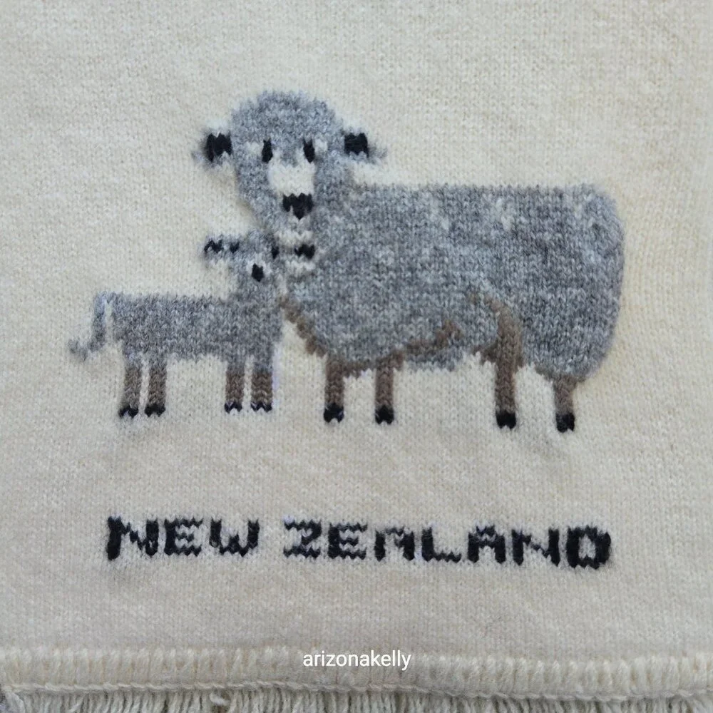 New Zealand Wool Scarf With Mama Sheep and Lamb